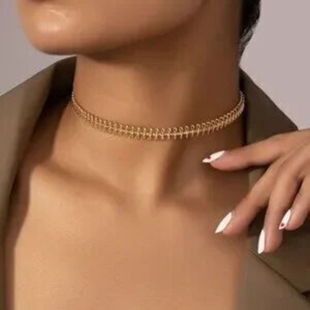 Gold Beaded Link Choker Necklace Sleek Minimalist Design